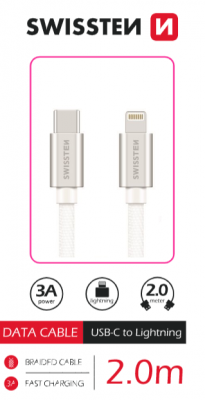 Dátový kábel Swissten Textile USB-C / Lightning, 2m, strieborná