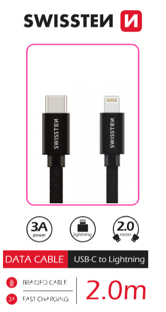 Datový kabel Swissten Textile USB-C/Lightning 2m, černá