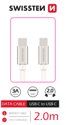 Dátový kábel Swissten Textile USB-C / USB-C, 2m, strieborná