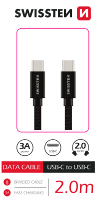Dátový kábel Swissten Textile USB-C / USB-C, 2m, čierna