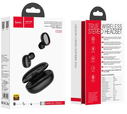 HF, sluchátka Bluetooth HOCO ES35 Breezy stereo, nabíjecí pouzdro, černá