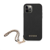 Zadní kryt Guess PU Saffiano Gold Chain GUHCP12LSASGBK pro Apple iPhone 12 Pro Max, černá
