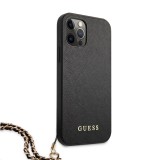 Zadní kryt Guess PU Saffiano Gold Chain GUHCP12LSASGBK pro Apple iPhone 12 Pro Max, černá