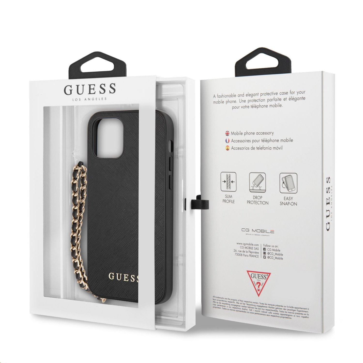 Zadní kryt Guess PU Saffiano Gold Chain GUHCP12LSASGBK pro Apple iPhone 12 Pro Max, černá