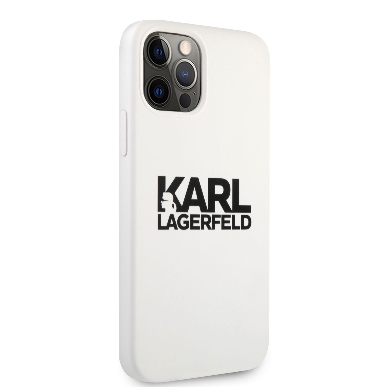 Silikonový kryt Karl Lagerfeld Stack Black Logo pro Apple iPhone 12 Pro Max, bílá