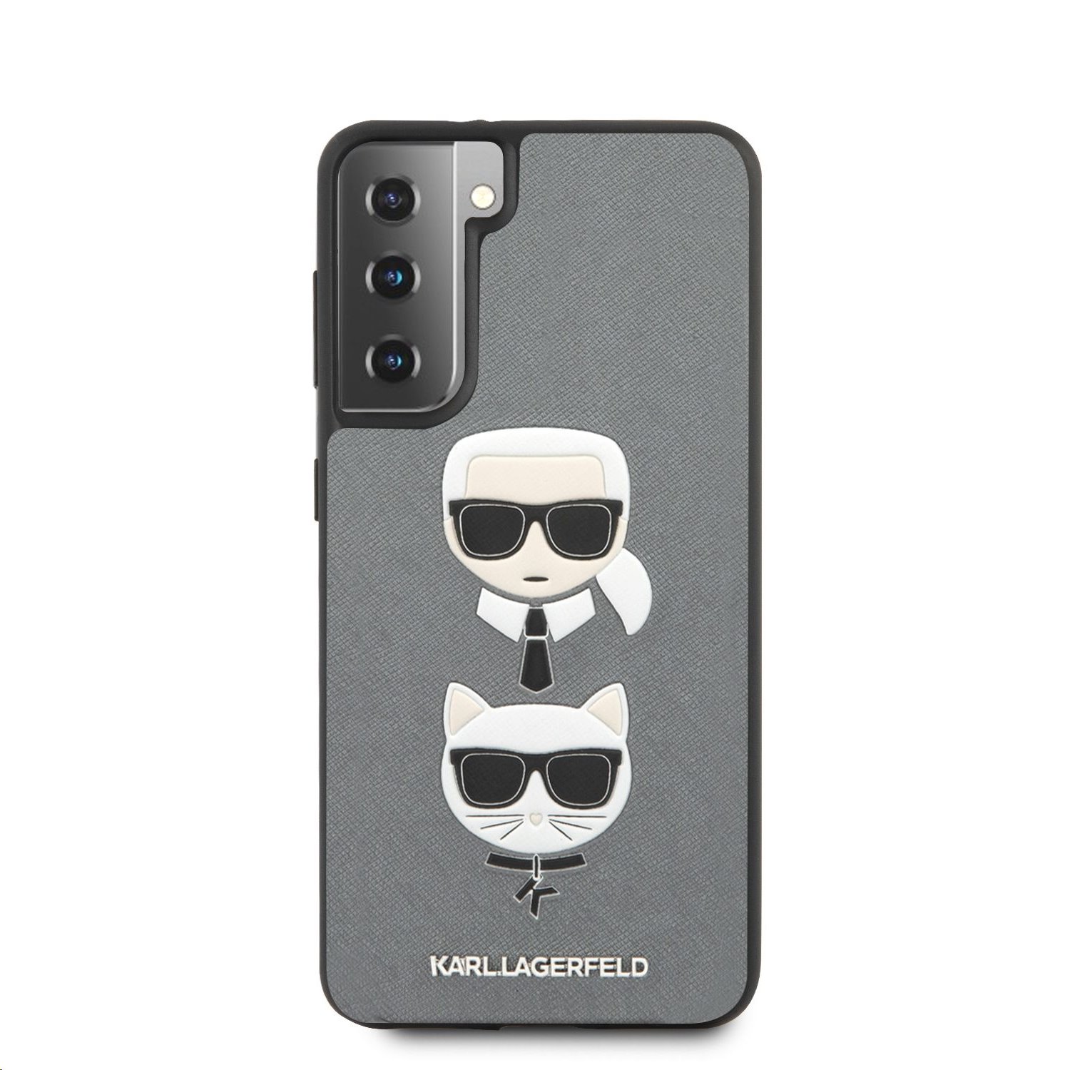 Karl Lagerfeld Saffiano K&C Heads kryt pro Samsung Galaxy S21+, stříbrná