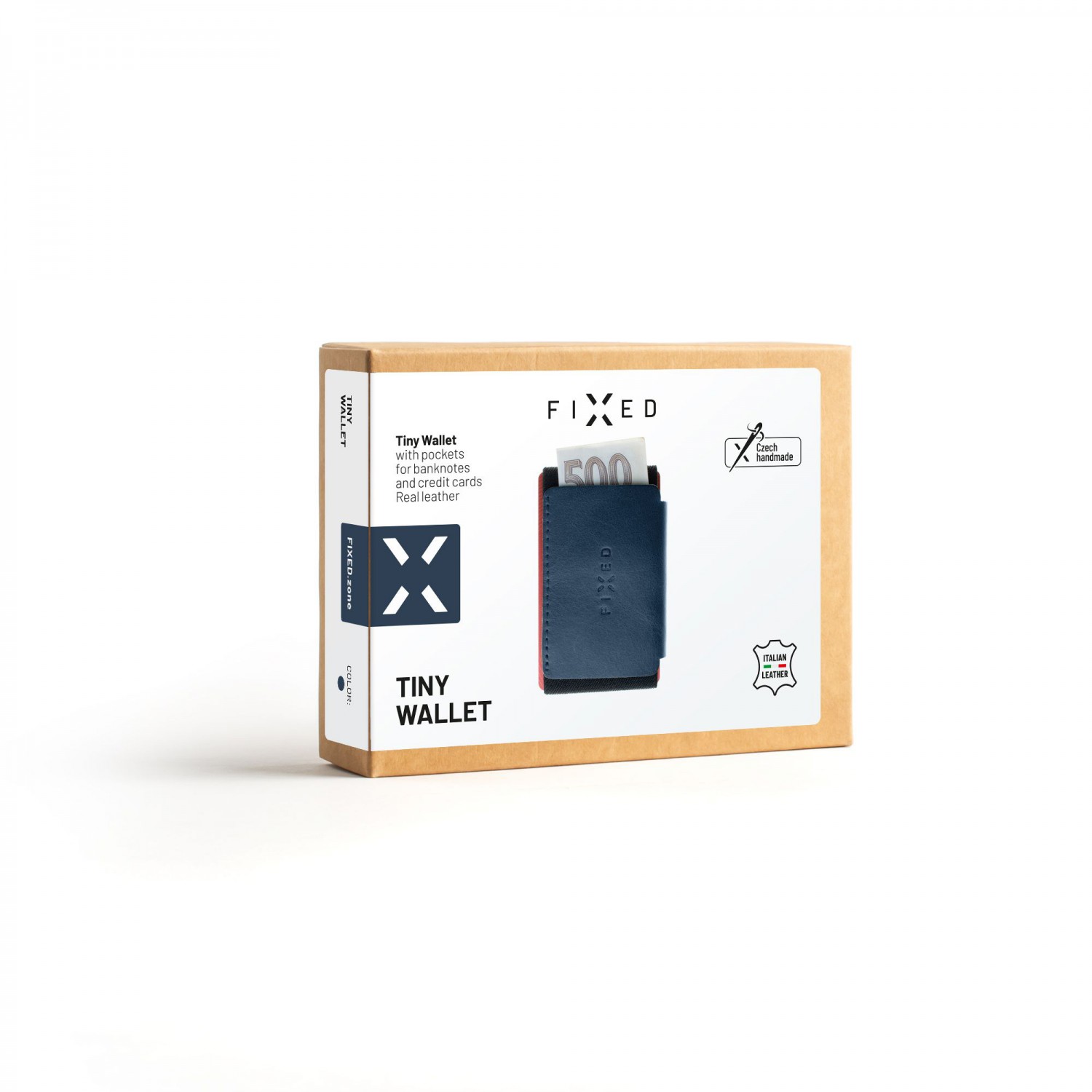 FIXED Tiny Wallet kožená peněženka z pravé hovězí kůže, modrá