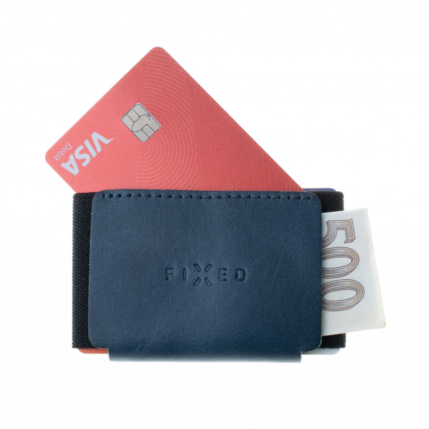 FIXED Tiny Wallet kožená peněženka z pravé hovězí kůže, modrá