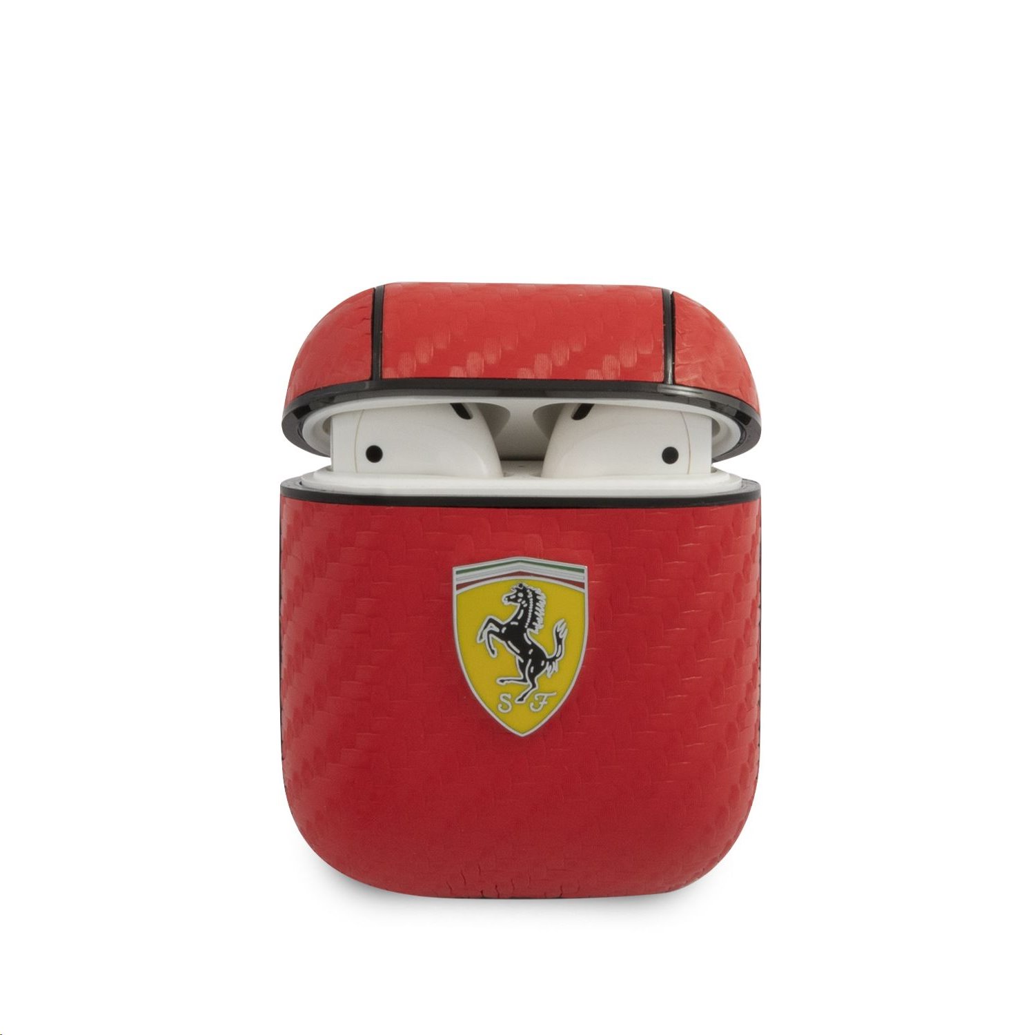 Ferrari Carbon PC/PU FESA2CARE pouzdro pro Airpods 1/2, červená