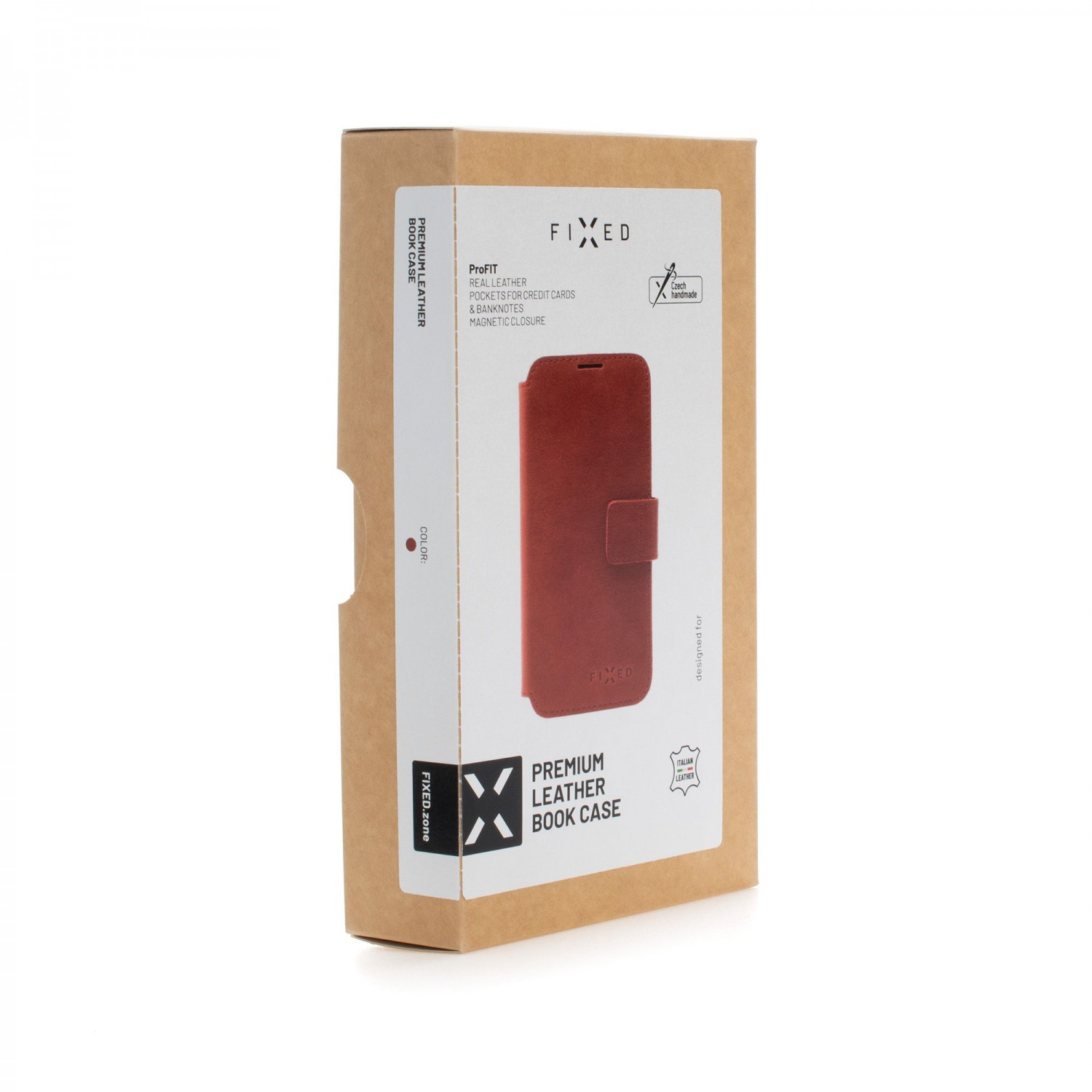 Kožené puzdro typu kniha FIXED ProFit pre Apple iPhone 12 Pro Max, červená