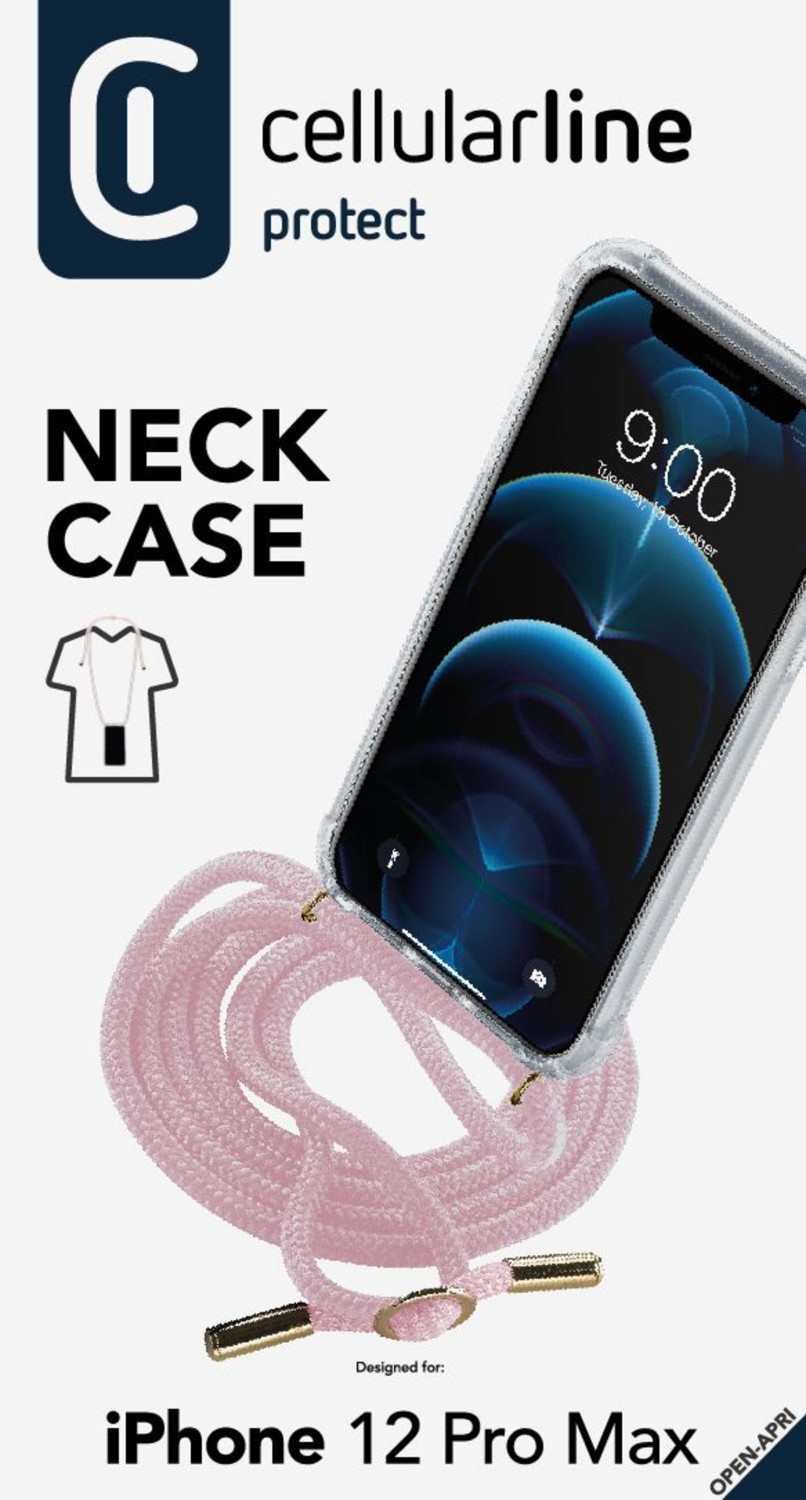 Cellularline Neck-Case zadní kryt čirý pro Apple iPhone 12 Pro Max, s růžovou šňůrkou