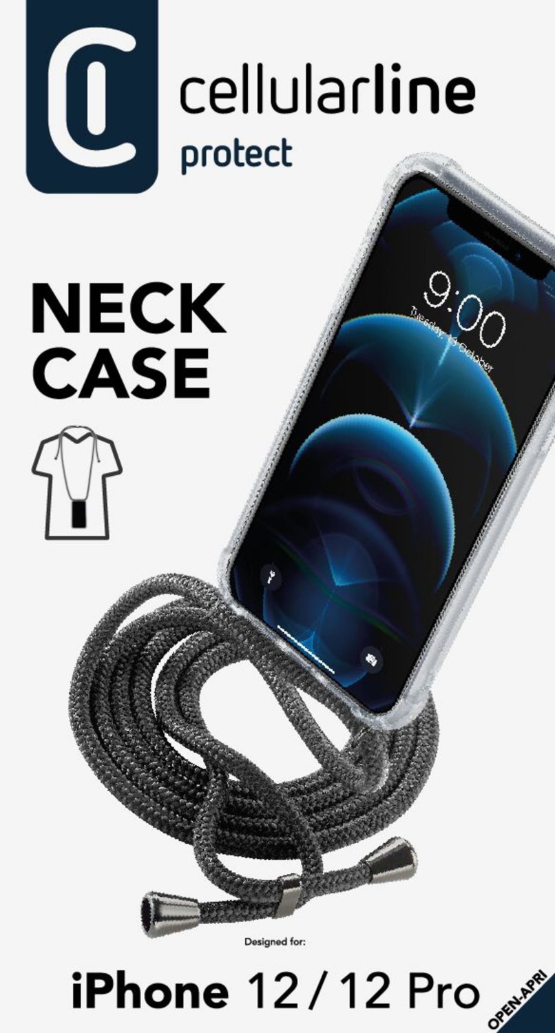 Cellularline Neck-Case zadní kryt čirý pro Apple iPhone 12 Pro, s černou šňůrkou