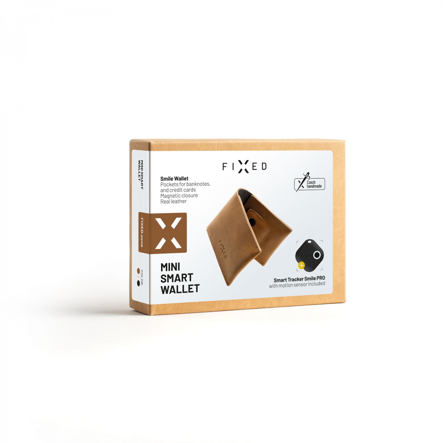 Kožená peňaženka FIXED Smile Wallet sa smart trackerom FIXED Smile PRO, hnedá