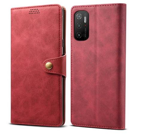 Lenuo Leather flipové pouzdro pro Xiaomi Poco M3 Pro 5G, červená