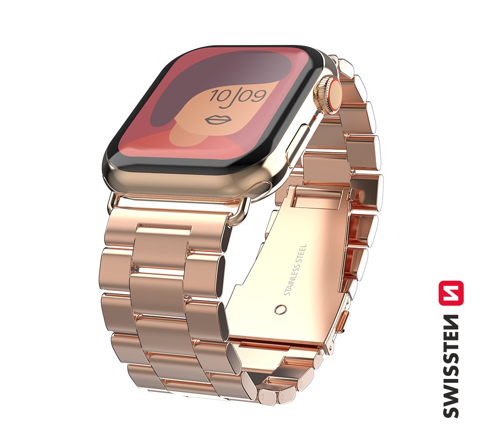Kovový řemínek Swissten pro Apple Watch 38-40 mm, růžovo zlatá