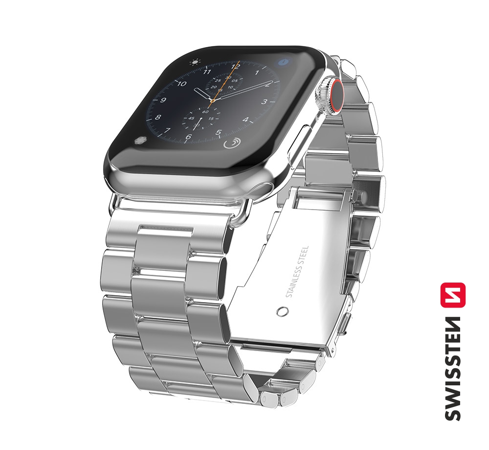 Kovový řemínek Swissten pro Apple Watch 42-44 mm, stříbrná