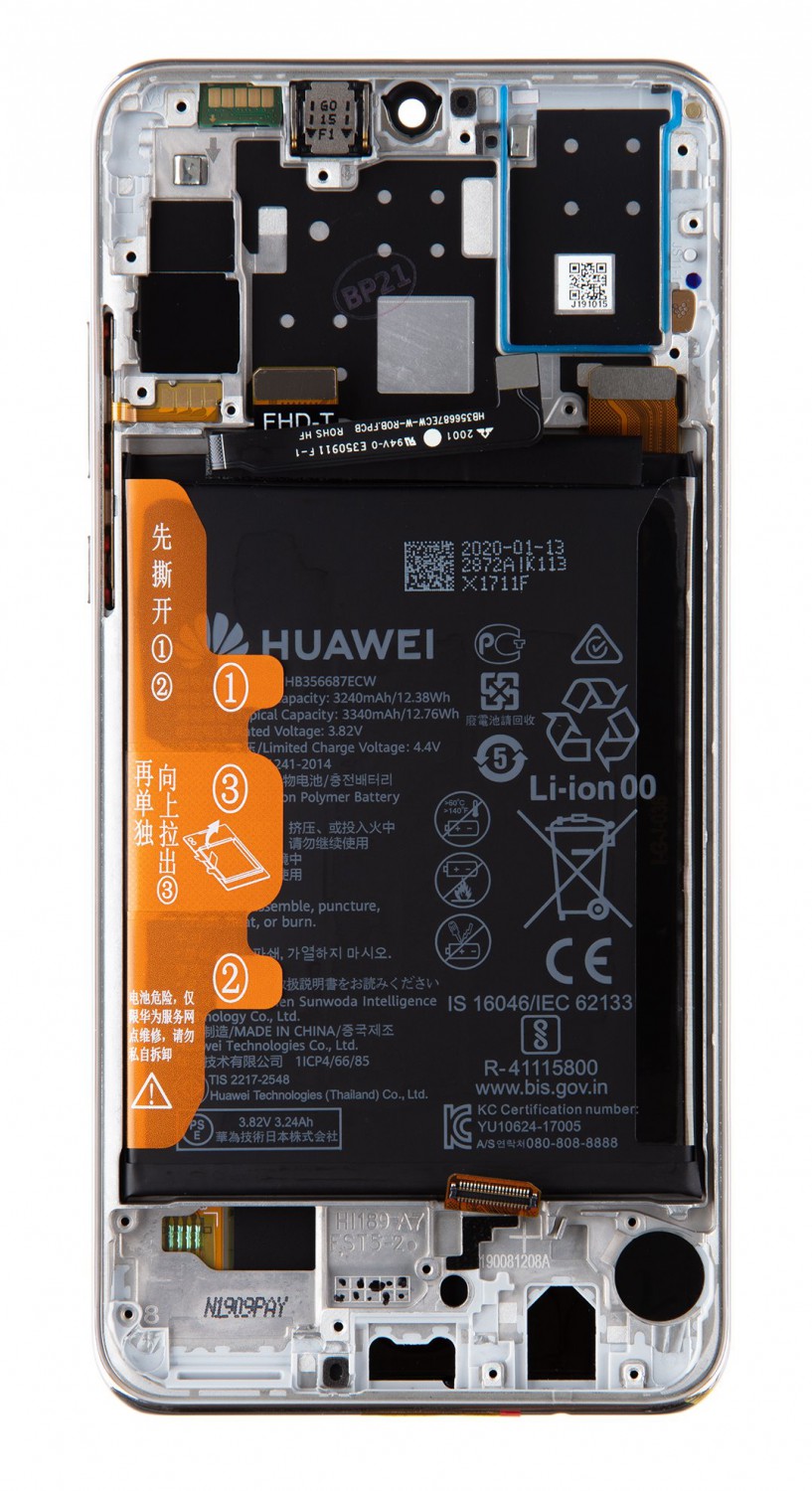 LCD + dotyk + predný kryt + batérie pre Huawei P30 Lite 2020 New Edition, white (Service Pack)