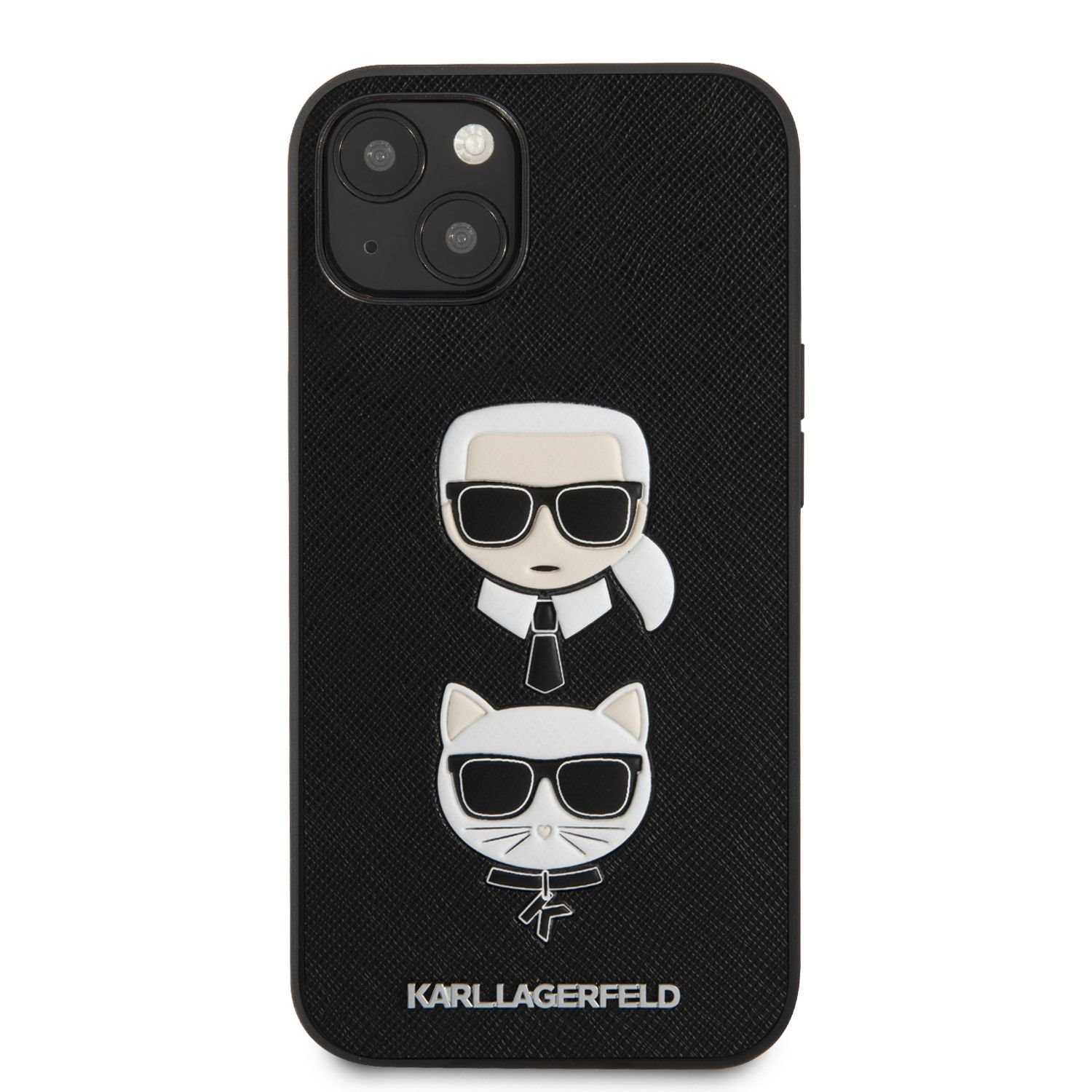 Zadní kryt Karl Lagerfeld PU Saffiano Karl and Choupette Heads KLHCP13MSAKICKCBK pro Apple iPhone 13, černá