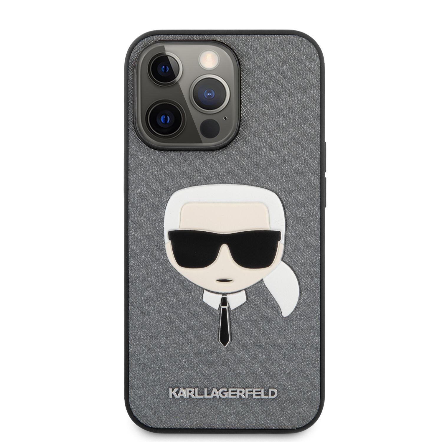Zadní kryt Karl Lagerfeld PU Saffiano Karl Head KLHCP13LSAKHSL pro Apple iPhone 13 Pro, stříbrná