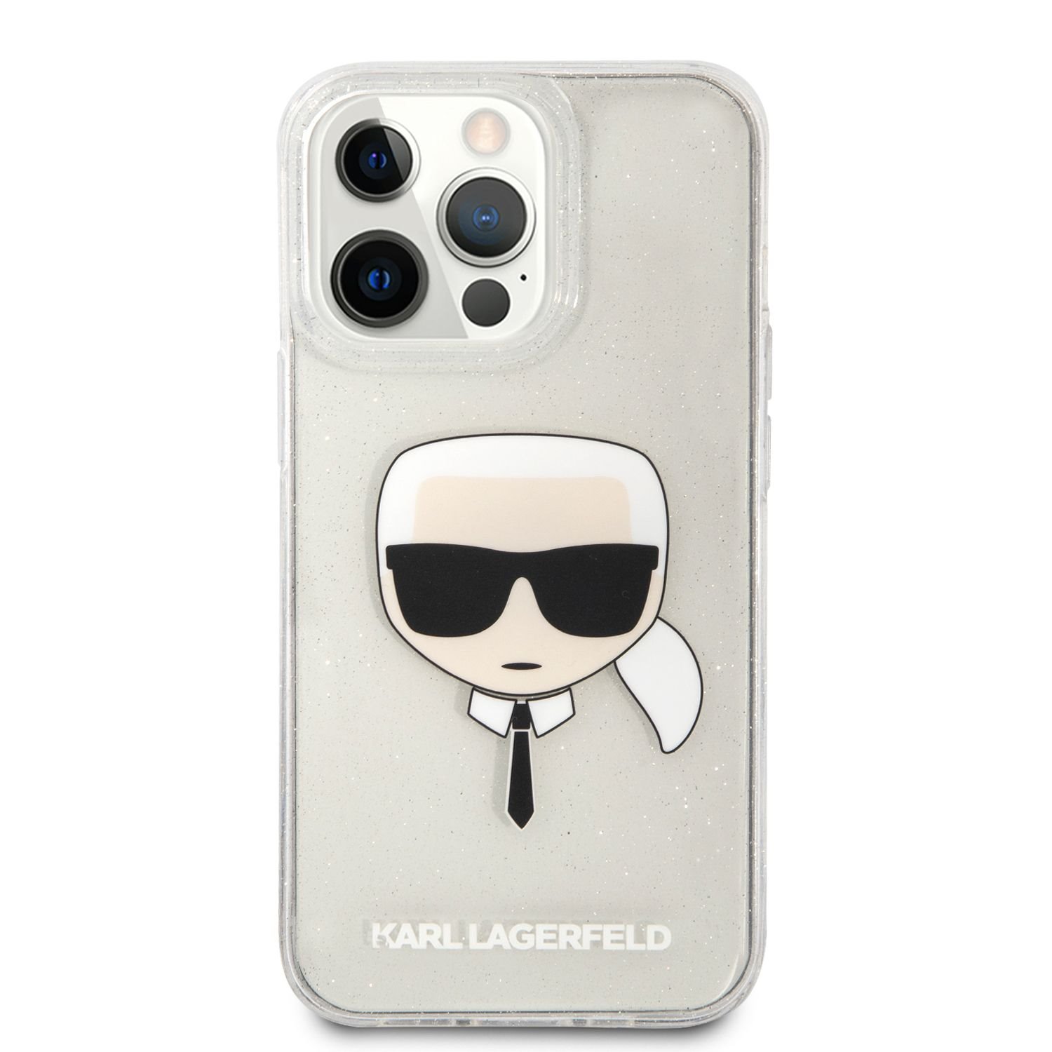 Zadní kryt Karl Lagerfeld TPU Full Glitter Karl Head KLHCP13XKHTUGLS pro Apple iPhone 13 Pro Max, stříbrná
