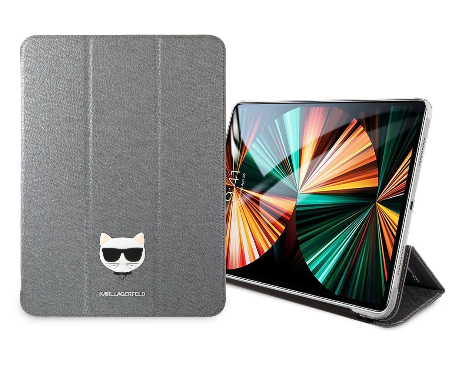 Pouzdro na tablet Karl Lagerfeld Choupette Head Saffiano KLFC11OCHG pro Apple iPad Pro 11, stříbrná