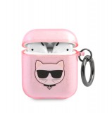 Silikonový kryt Karl Lagerfeld TPU Glitter Choupette Head KLA2UCHGP pro Airpods 1/2, růžová