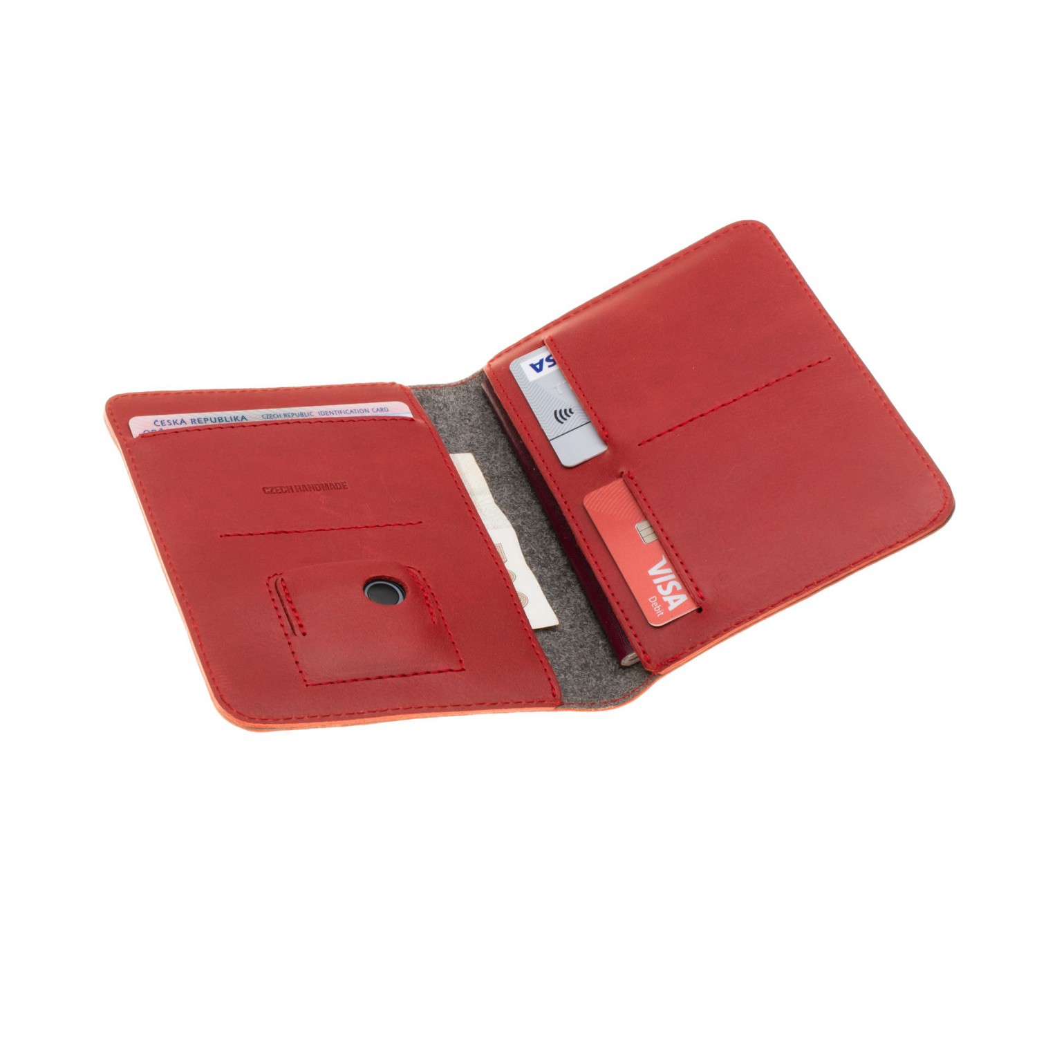 Kožená peněženka FIXED Smile Passport se smart trackerem FIXED Smile PRO, červená