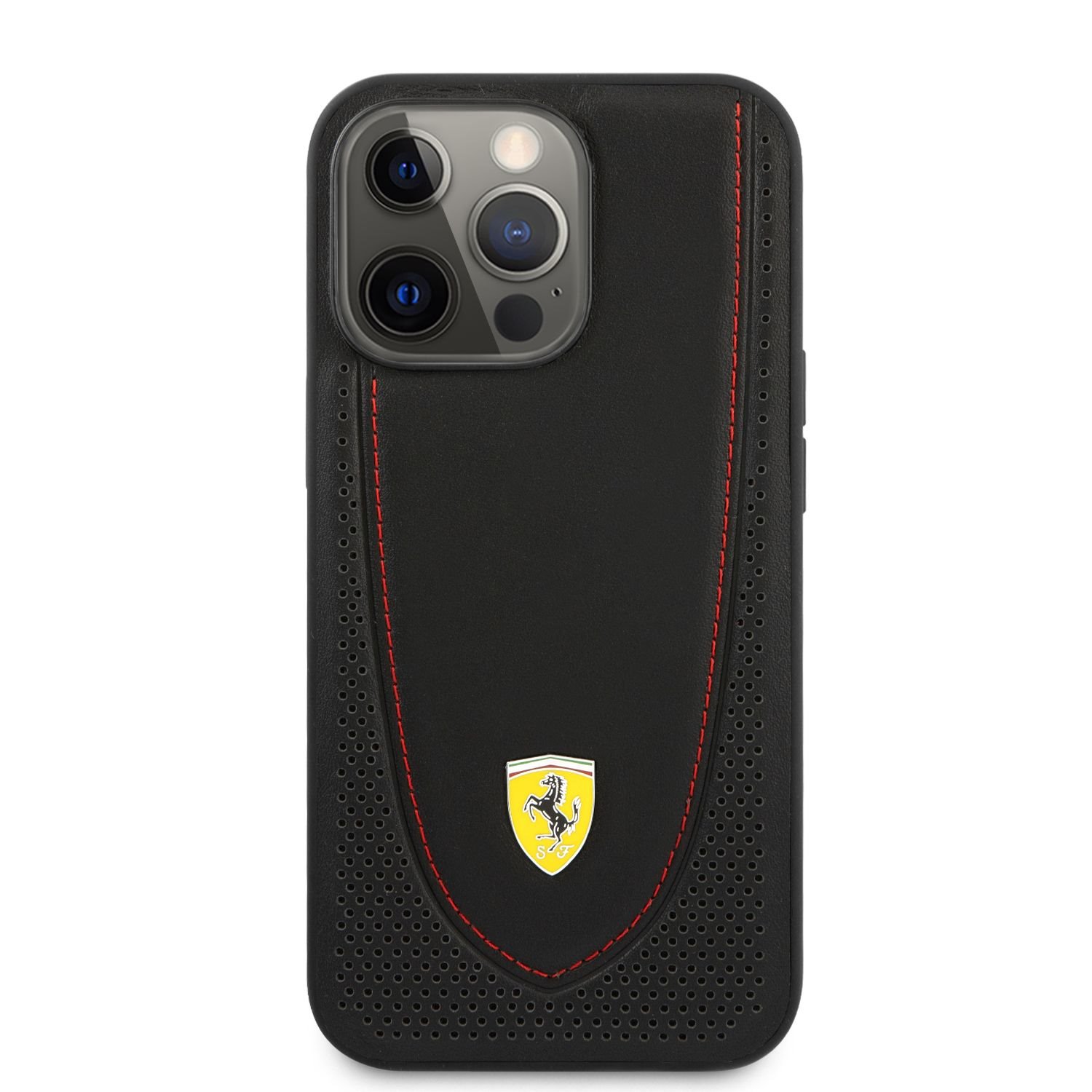 Ochranný kryt Ferrari Leather with Curved Line FEHCP13LRGOK pro Apple iPhone 13 Pro, černá