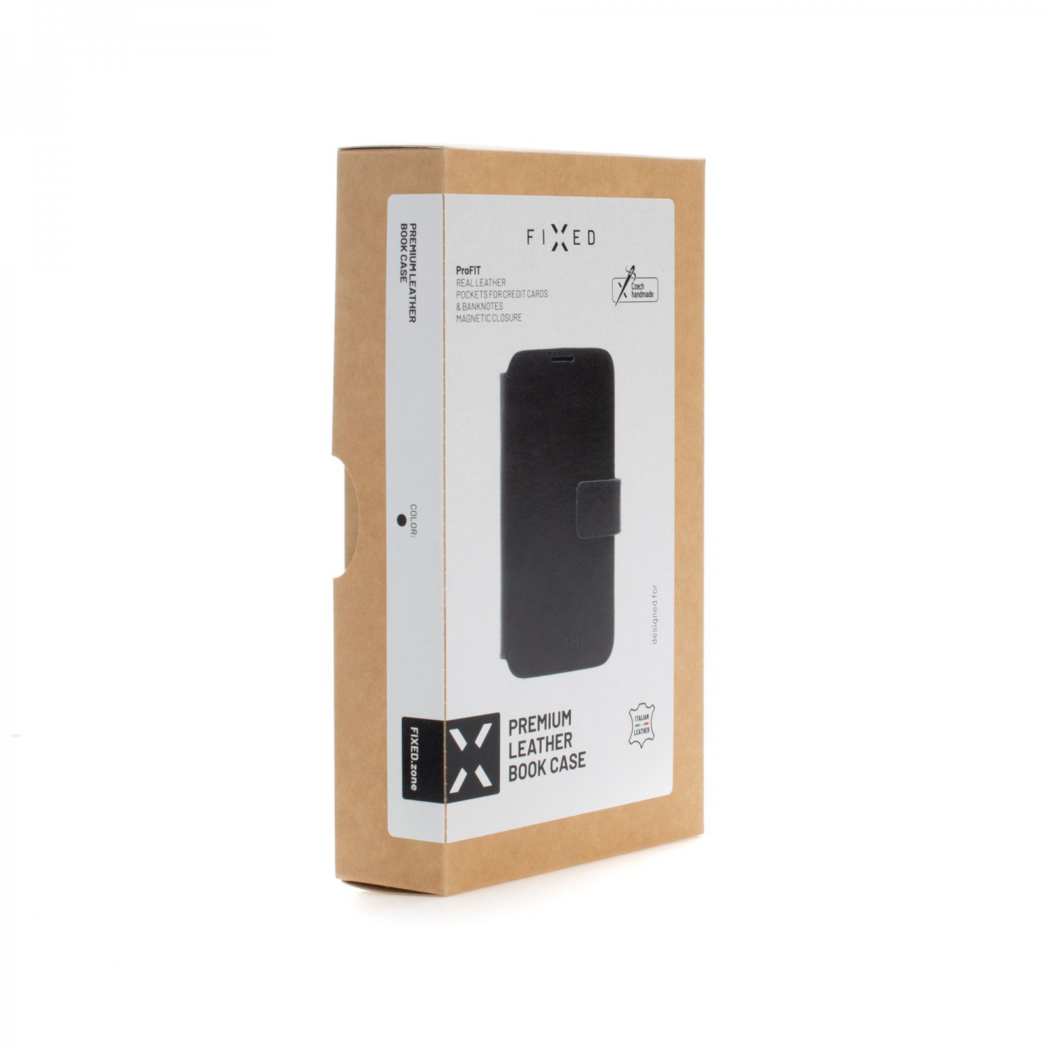 Kožené puzdro typu kniha FIXED ProFit pre Apple iPhone 13 mini, čierna