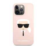 Zadní kryt Karl Lagerfeld Liquid Silicone Karl Head KLHCP13LSLKHP pro Apple iPhone 13 Pro, růžová