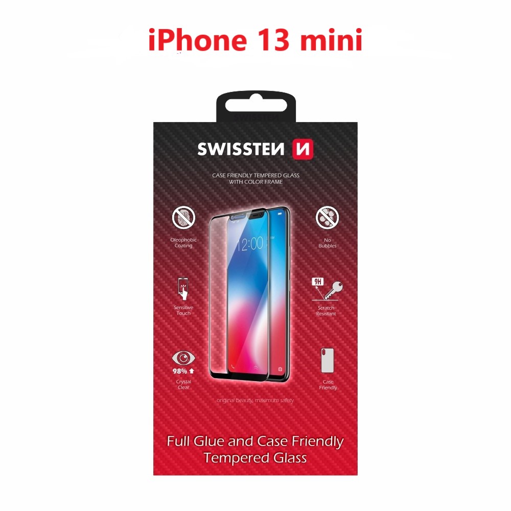 Tvrzené sklo Swissten Full Glue, Color Frame, Case Friendly pro Apple iPhone 13 Mini, černá 