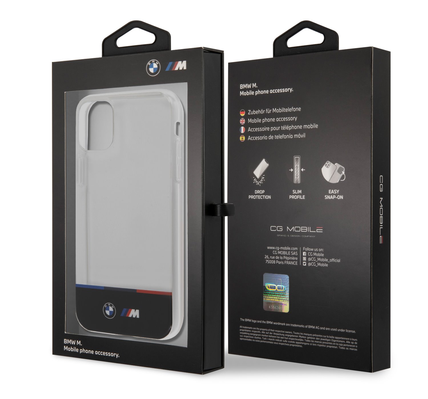 BMW M Horizontal Tricolor zadní kryt BMHCN61MHTHK Apple iPhone 11, transparentní