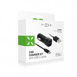 Set autonabíjačky FIXED s 2xUSB výstupom a USB/USB-C kábla, 1m, 15W Smart Rapid Charge, čierna