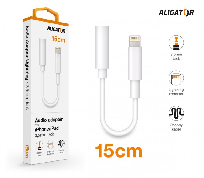 Audio adaptér Aligator Lightning / 3,5mm Jack, bílá