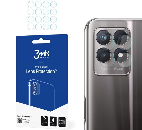 Hybridní sklo 3mk Lens ochrana kamery pro Realme 8i (4ks)