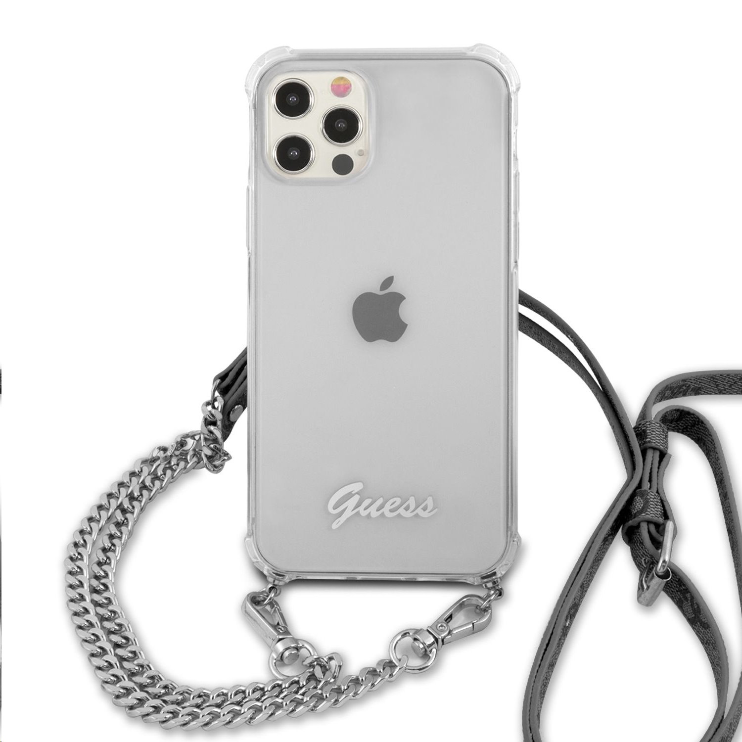 Zadní kryt na Apple iPhone 12 Pro Max, Guess Silver 4G Chain GUHCP12LKC4GSSI, čirá