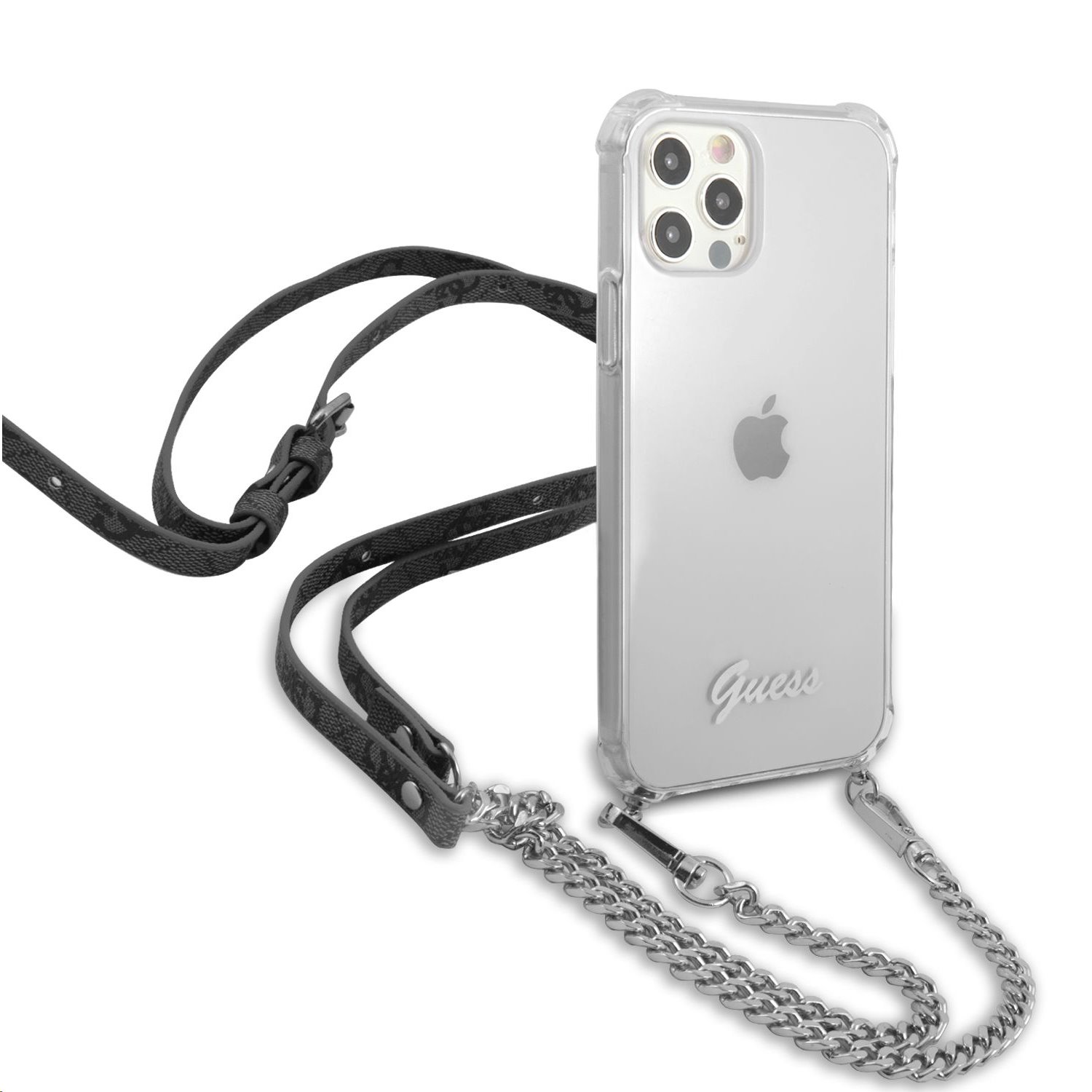 Zadní kryt na Apple iPhone 12 Pro Max, Guess Silver 4G Chain GUHCP12LKC4GSSI, čirá