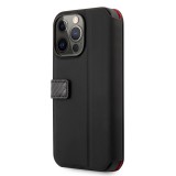 Flipové pouzdro na Apple iPhone 13 Pro, Ferrari Smooth and Carbon FESAXFLBKP13LBK, černá