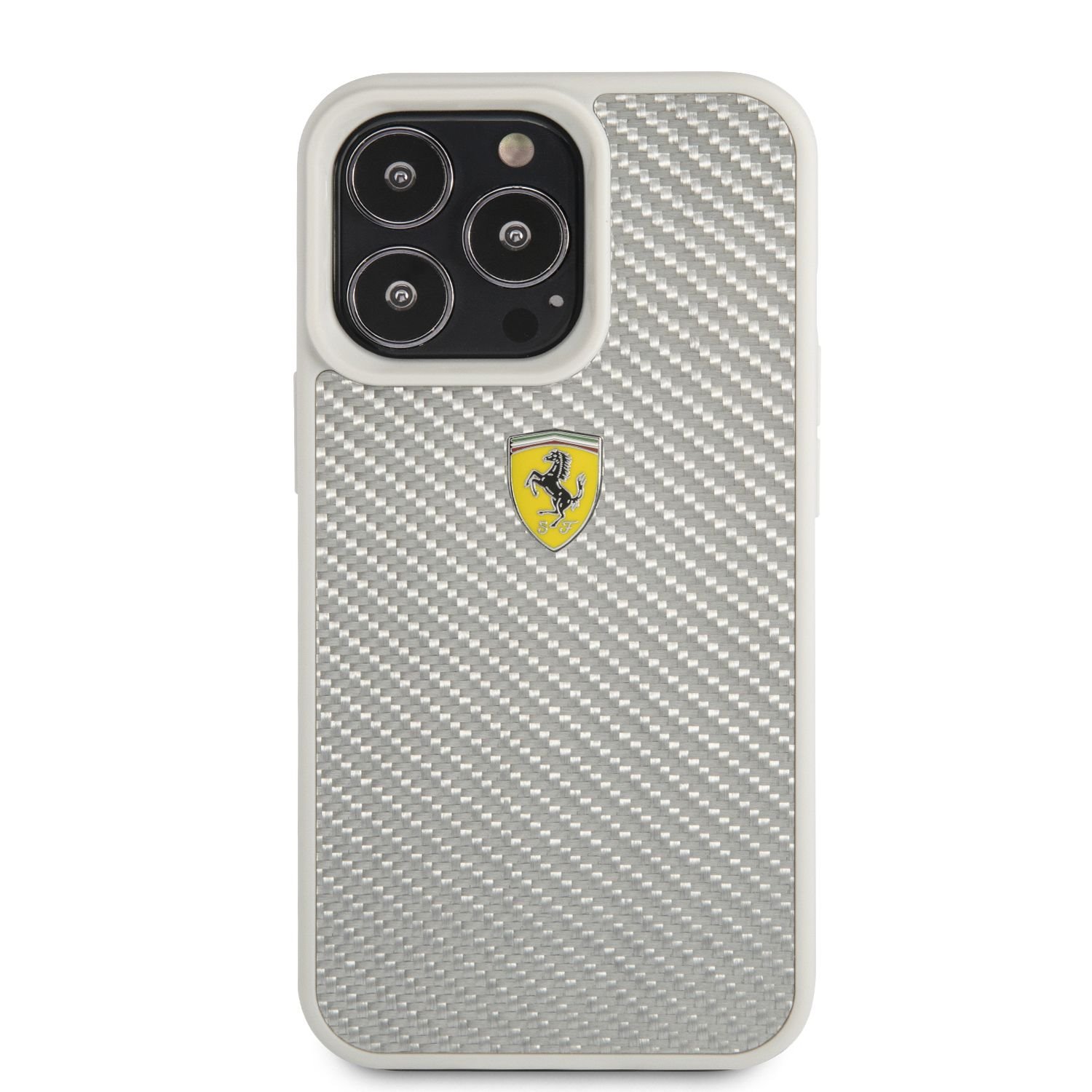 Zadní kryt na Apple iPhone 13 Pro, Ferrari Real Carbon FEHCP13LFCASI, stříbrná