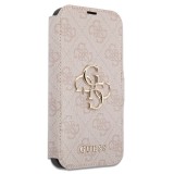Flipové pouzdro Guess PU 4G Metal Logo Book GUBKP13X4GMGPI pro Apple iPhone 13 Pro Max, růžová