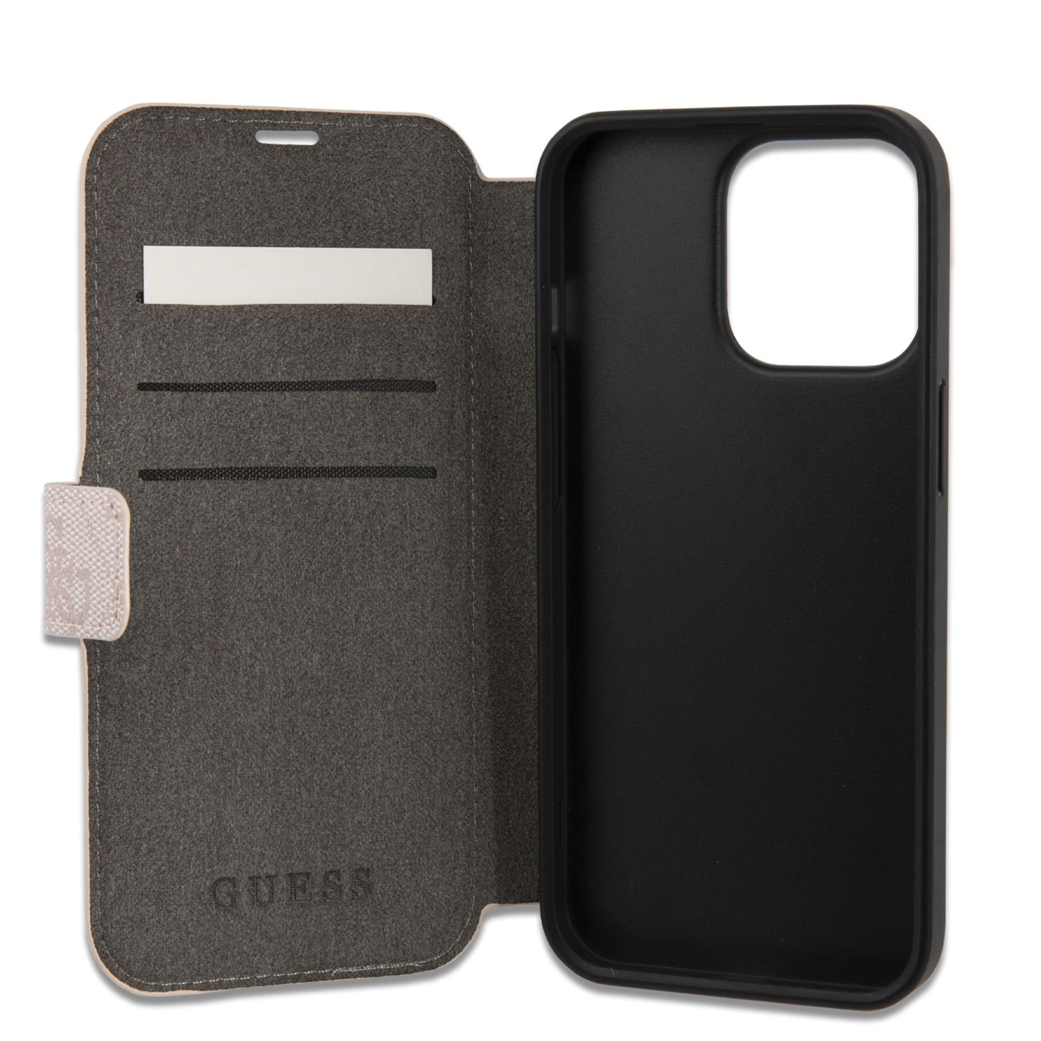 Flipové pouzdro Guess PU 4G Metal Logo Book GUBKP13X4GMGPI pro Apple iPhone 13 Pro Max, růžová