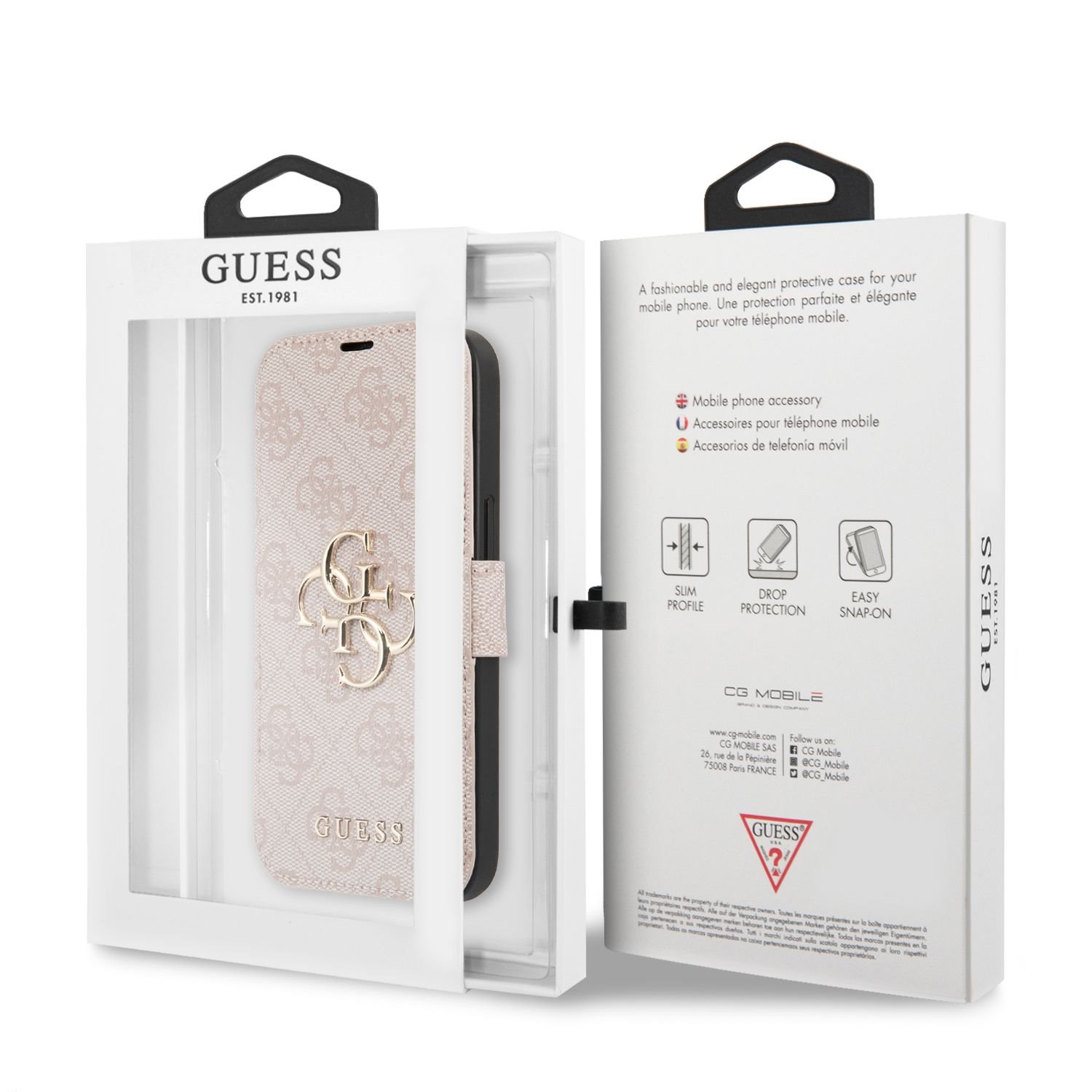 Flipové pouzdro Guess PU 4G Metal Logo Book GUBKP13X4GMGPI pro Apple iPhone 13 Pro Max, růžová