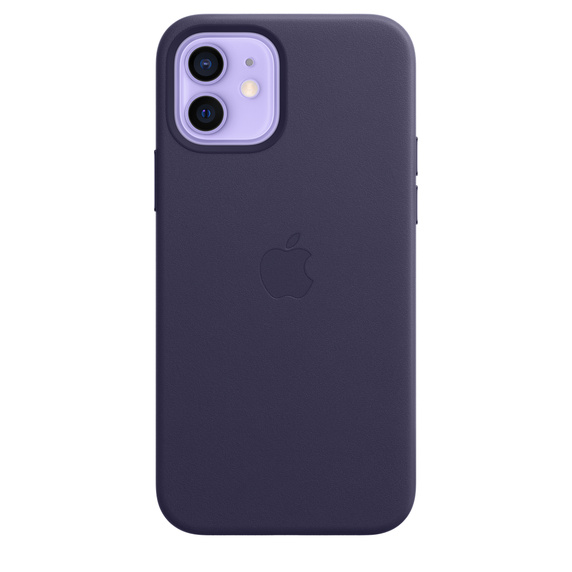 Apple kožený kryt Leather Case MagSafe pro Apple iPhone 12|12 Pro, tmavě fialová