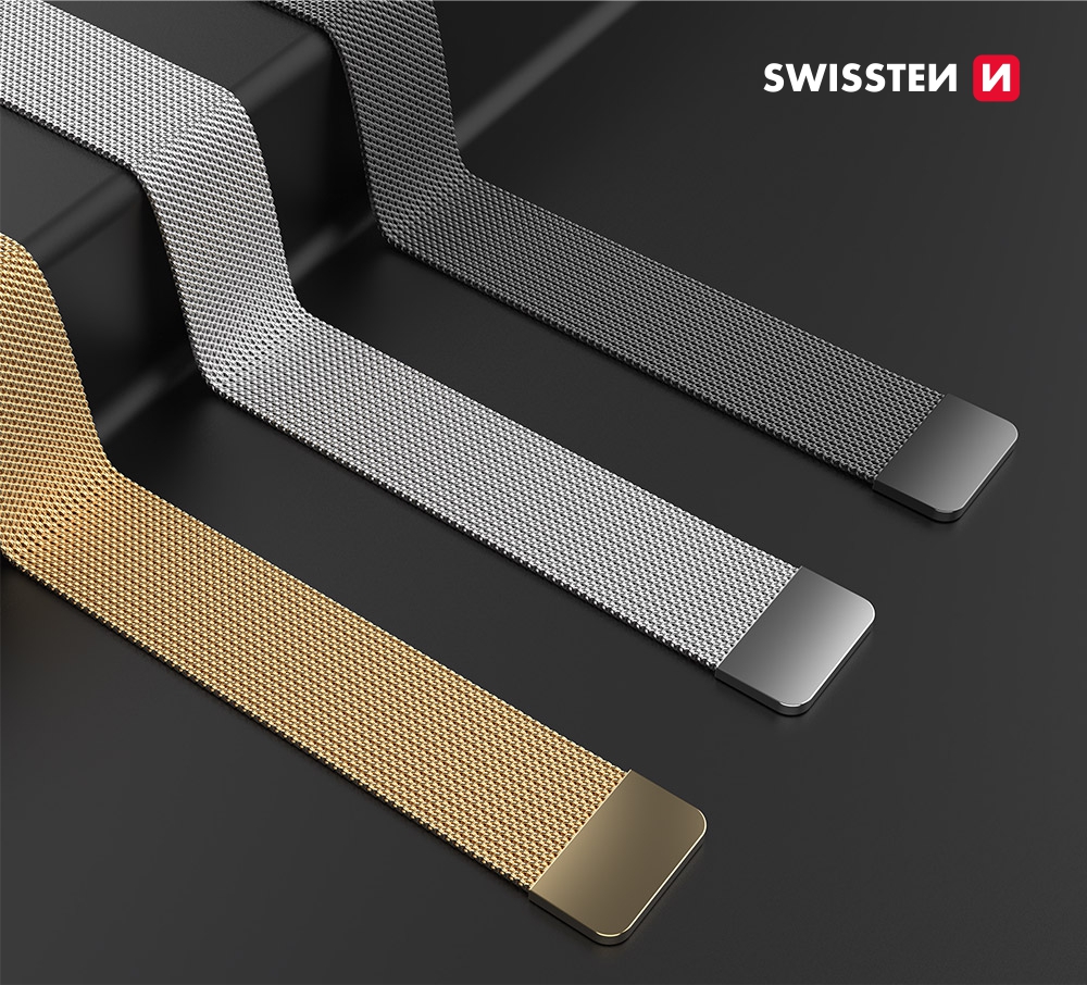 Kovový řemínek Swissten Milánský tah pro Apple Watch 42-44 mm, zlatá