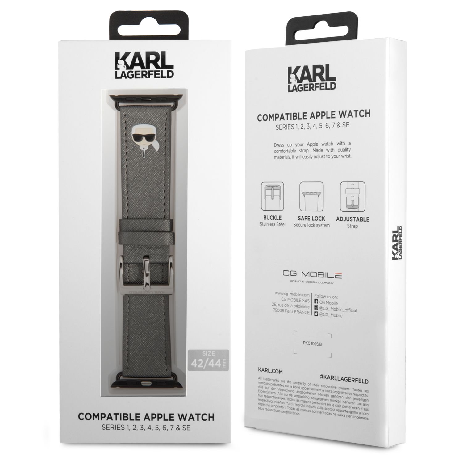 PU řemínek Karl Lagerfeld Karl Head pro Apple Watch 42/44mm, silver