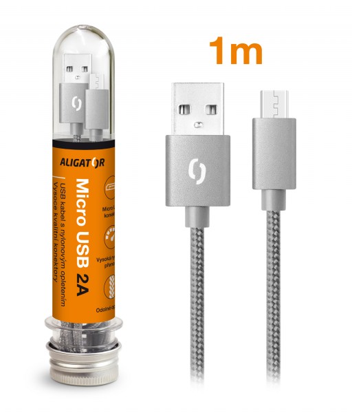 Datový kabel ALIGATOR TUBA 2A, Micro USB, šedá