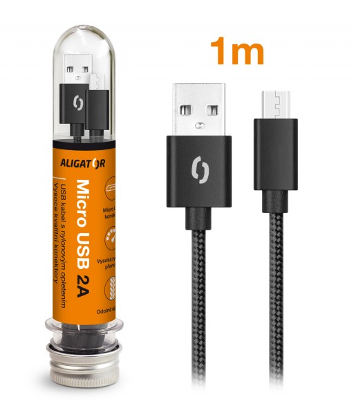 Datový kabel ALIGATOR TUBA 2A, Micro USB, černá