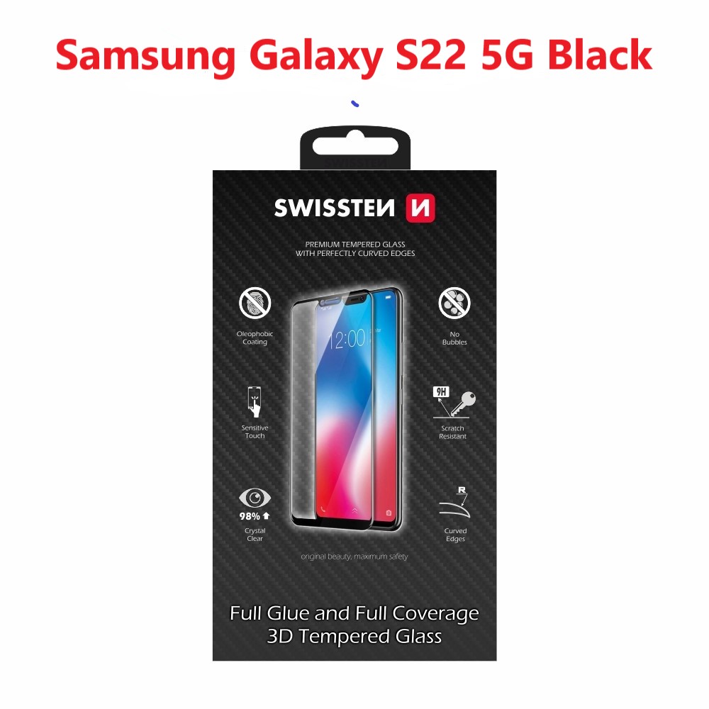 Tvrzené sklo Swissten Ultra Durable 3D Full Glue Glass pro Samsung Galaxy S22 5G, černá