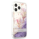 Zadní kryt Guess Liquid Glitter Flower pro Apple iPhone 13 Pro, nachová