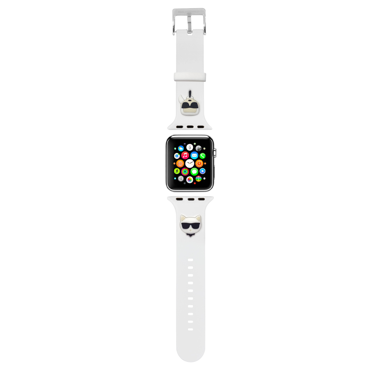 Řemínek Karl Lagerfeld Karl and Choupette pro Apple Watch 42/44mm, bílá